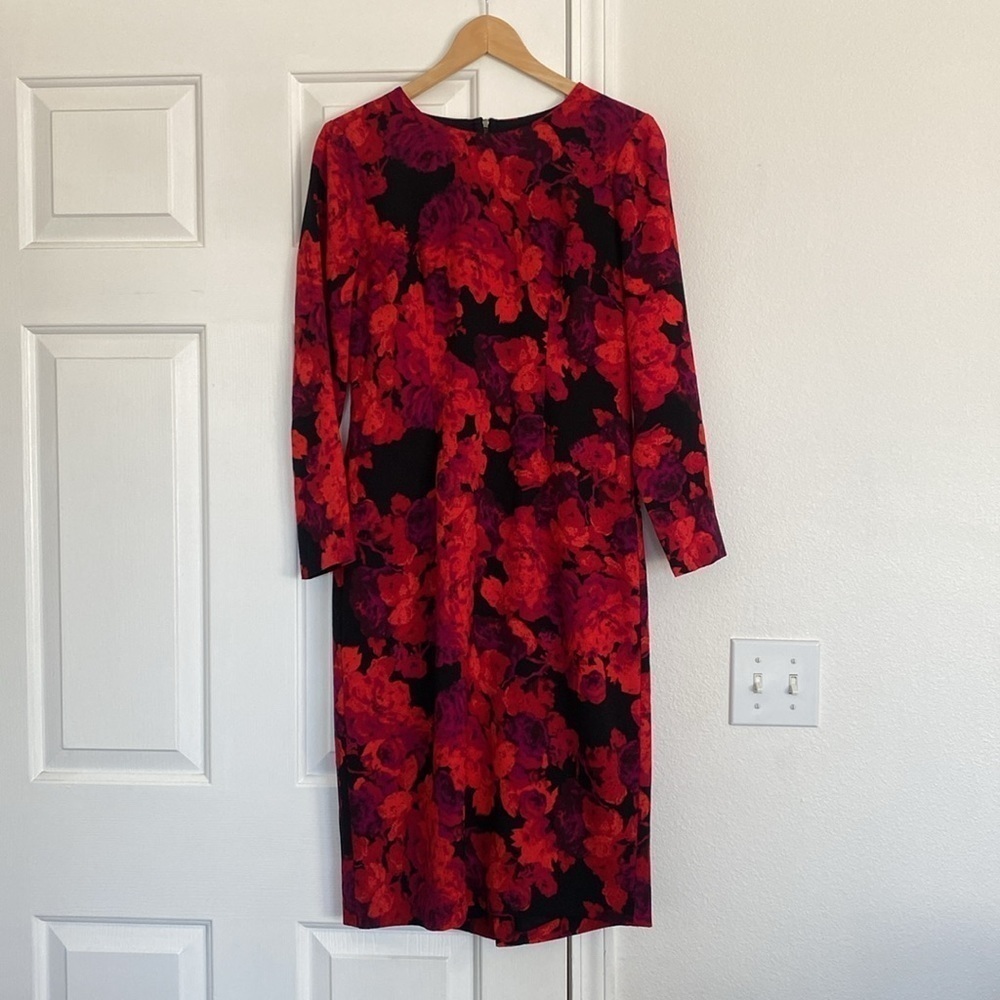 Maggie London floral midi dress with long sleeves.